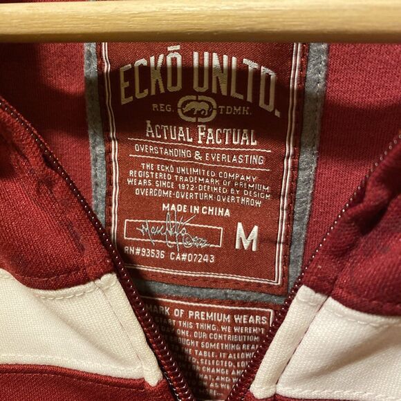 Ecko Unlimited Maroon White Full Zip Size M Heavy Jacket Track Streetwear - Picture 2 of 5